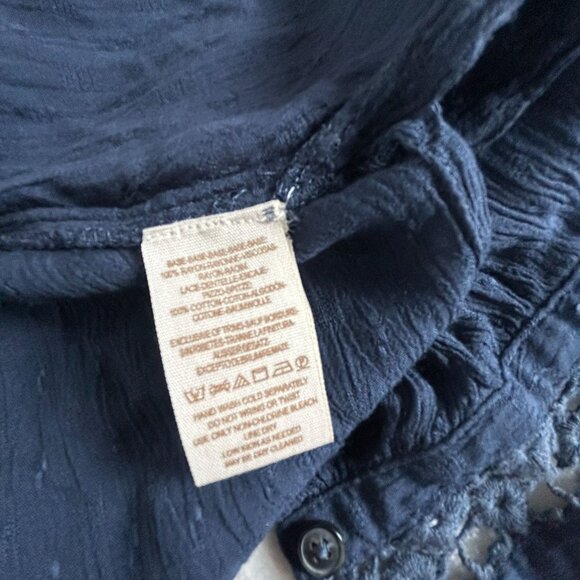 Free People Womens Navy Blue Lace-Back Button-Up Blouse Top Small Long Sleeve - Picture 4 of 7